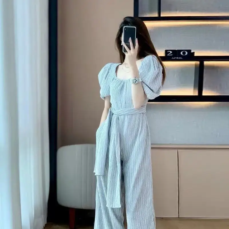 

Jumpsuit Women's 2022 Summer New Loose Wide Leg Pants Jumpsuit Female Casual Jumpsuit Ladies Ice Silk Short Sleeve Rompers U150