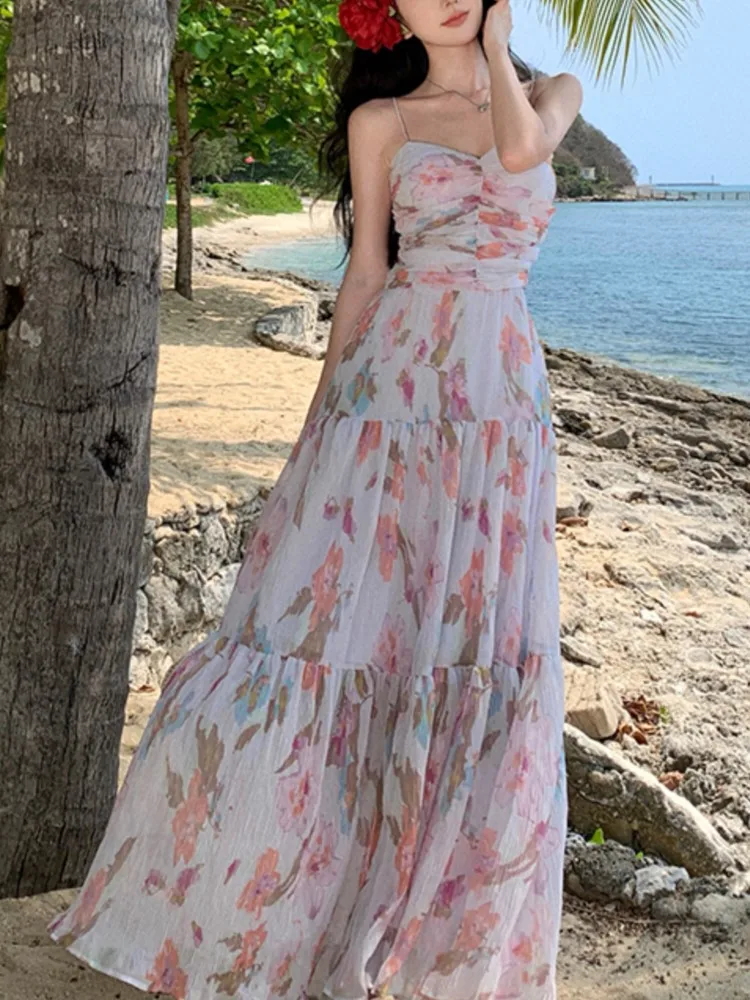 Платье женское на бретельках-спагетти Элегантное повседневное ТРАПЕЦИЕВИДНОЕ