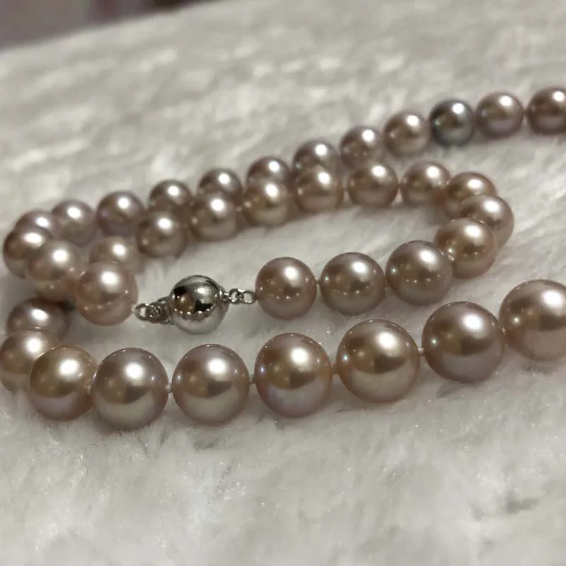ELEISPLJEWELRY AAA GORGEOUS Purple 8-9MM Round Pearls Necklace G14K Clasp For Marry Gift #2300112
