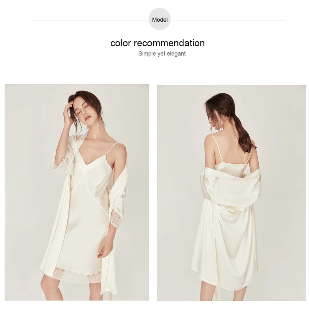 LiliRoms Women 22 Momme 100% Silk Nightgown Robe Set Long Sleeve Lace Luxury Lingerie Sleepwear Elegant Clothing Free Shipping