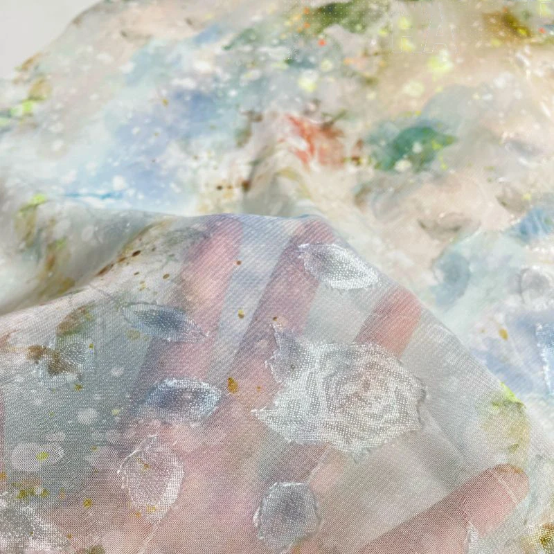 Акварельная ткань с цифровой печатью розовая жаккардовая французская ретро для