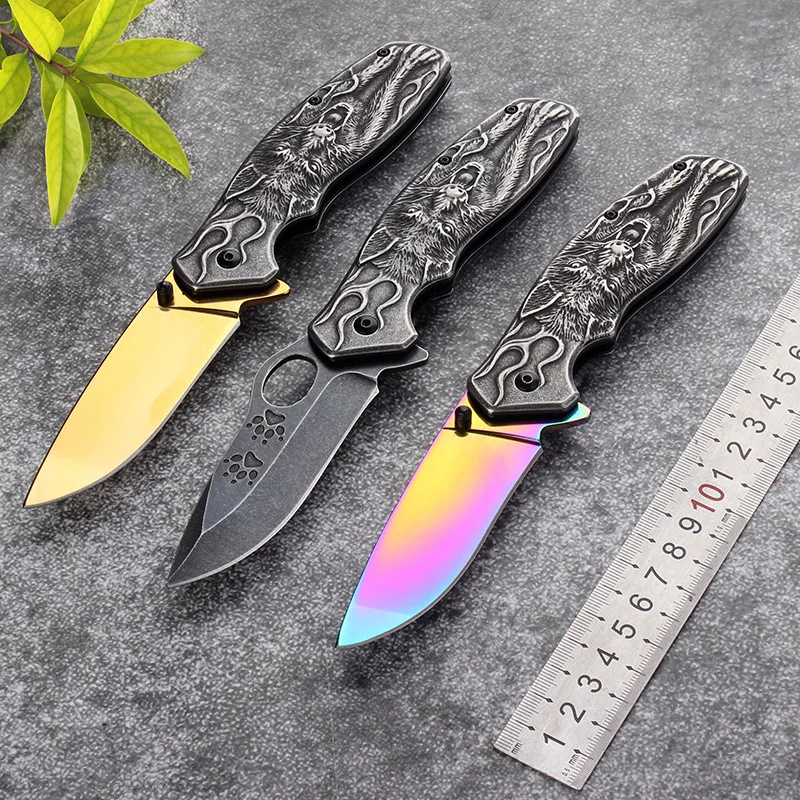 

5cr17 Stainles Steel 3D Relief Camping Tactical Folding Knife High Hardness Adventure Survival Pocket Knife Camping Fishing Tool