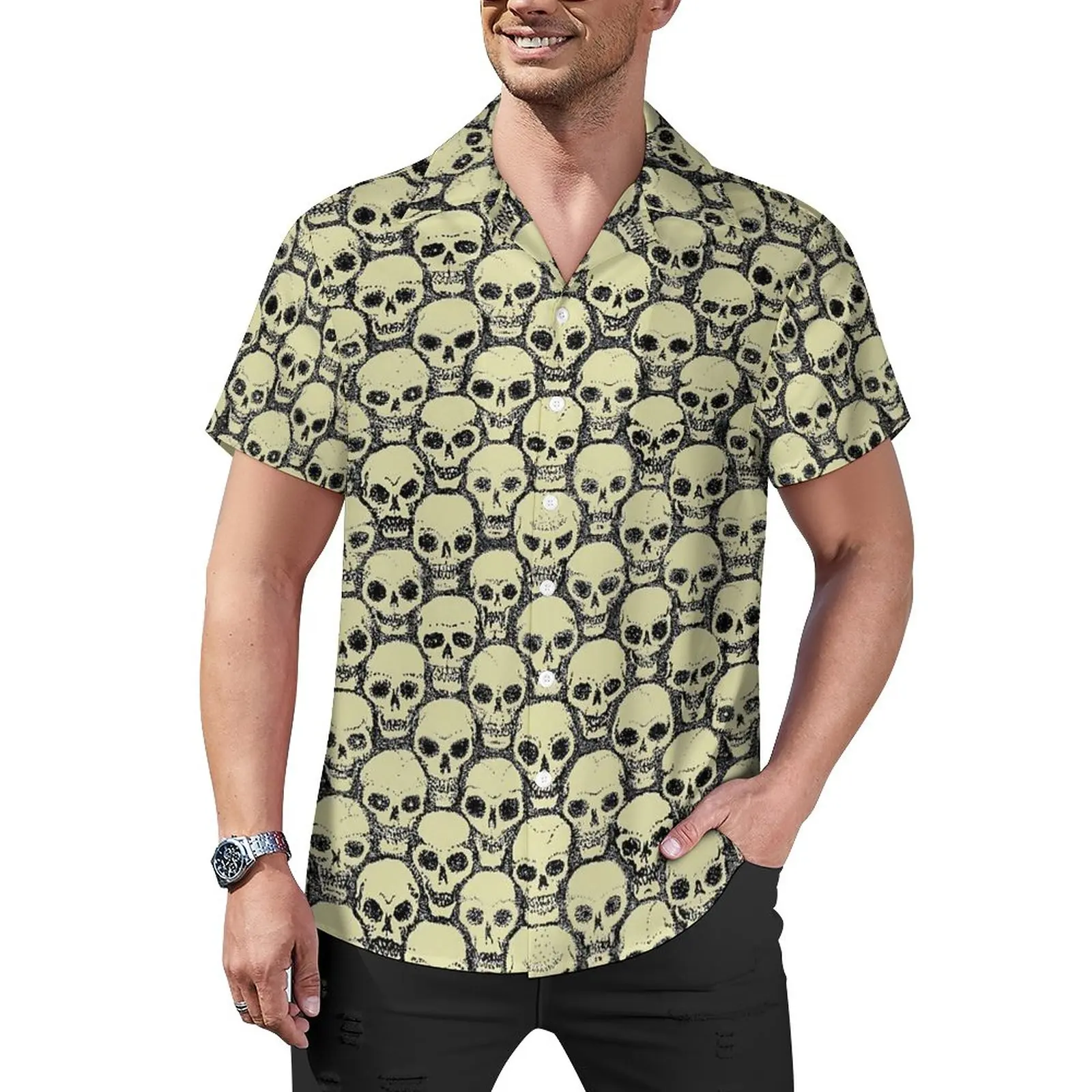 

Funny Skull Casual Shirt Gothic Print Beach Loose Shirt Hawaiian Stylish Blouses Short Sleeve Pattern Oversize Tops