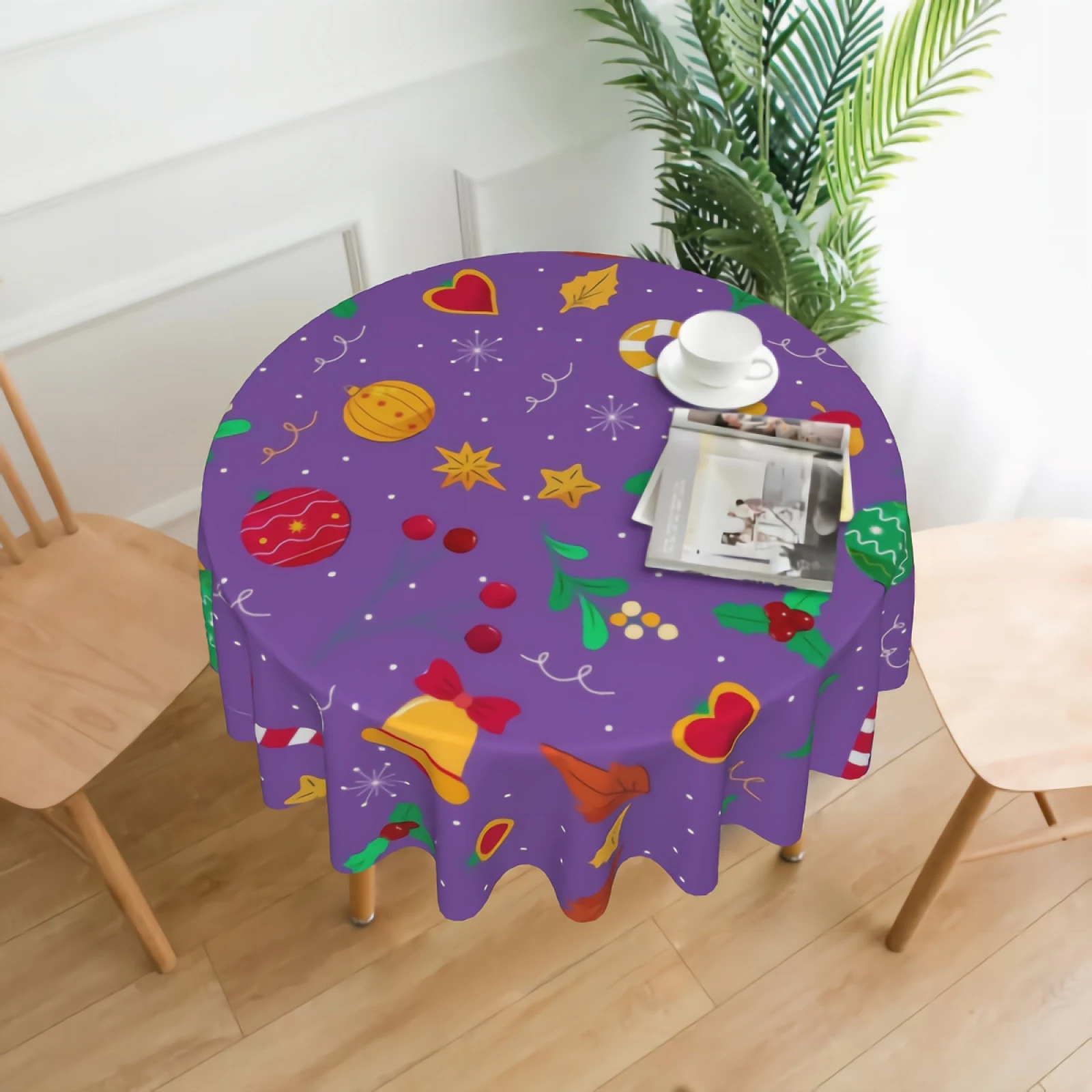 

Christmas Pattern Round 60 Inch Table Cloths Round Table Cover Polyester Tablecloth Washable Table Cover for Round Table