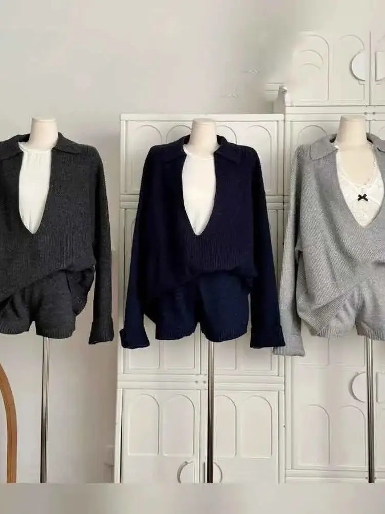 Женские комплекты для отдыха Свободный крой трикотажный пуловер с длинными