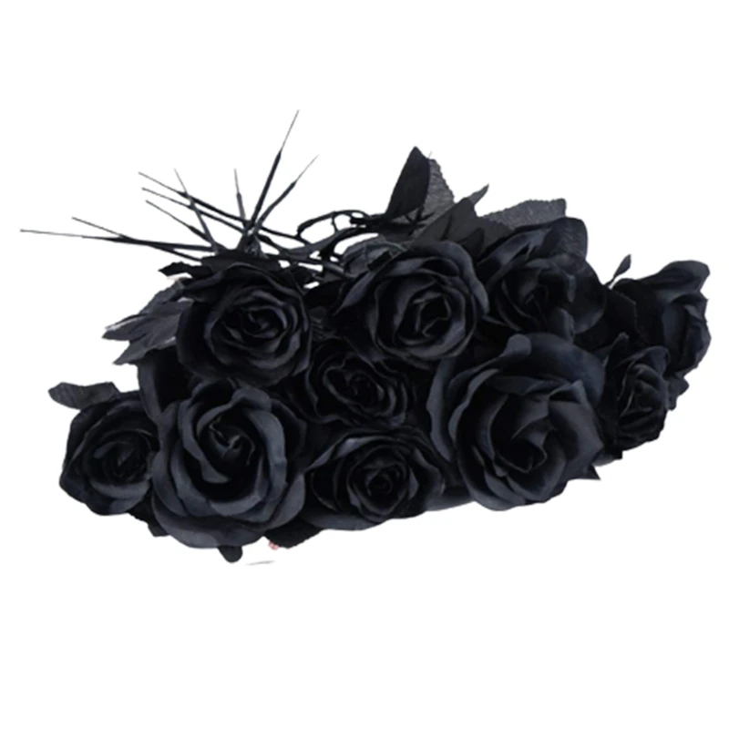 

10 PCS Artificial Flowers Black Roses Bouquets Wedding Bridal Bouquet Indoor Outdoor Home Table Centerpieces Decoration
