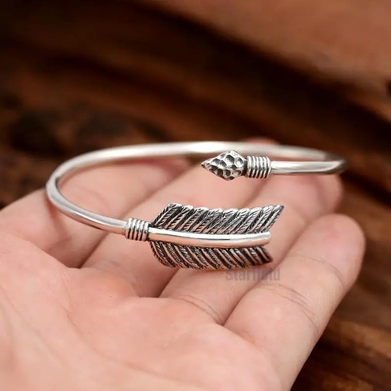 

Starfield S925 Sterling Silver Jewelry Retro Thai Silver Bangle Creative Indian Bows Takahashi Goro Men Women Open Ended Bangle