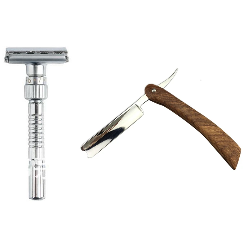 

Double Edge Razor Classic Men Shaving Safety Razors Zinc Alloy & 440C Steel Straight Razor Men Shaving Rose Wood Handle