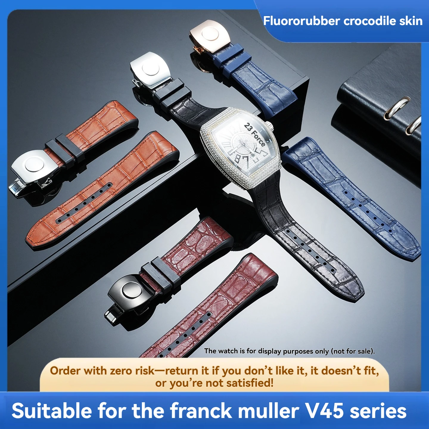 Фото Подходит для часов Frank Muller V45, модифицированный ремешок из американской крокодиловой кожи, 8880, сменные кожаные аксессуары для часов. №1