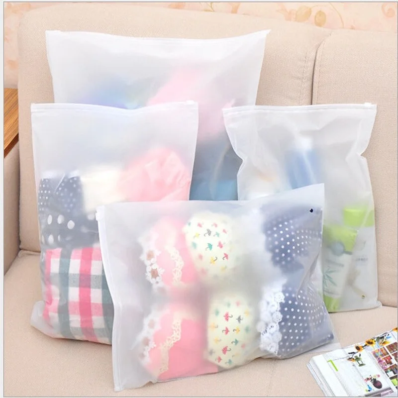

1 Pc 5 Sizes Cosmetics Clothes Lingerie Bag Transparent Plastic Storage Bag Portable Travel Set Self Sealed Zipper Organizer