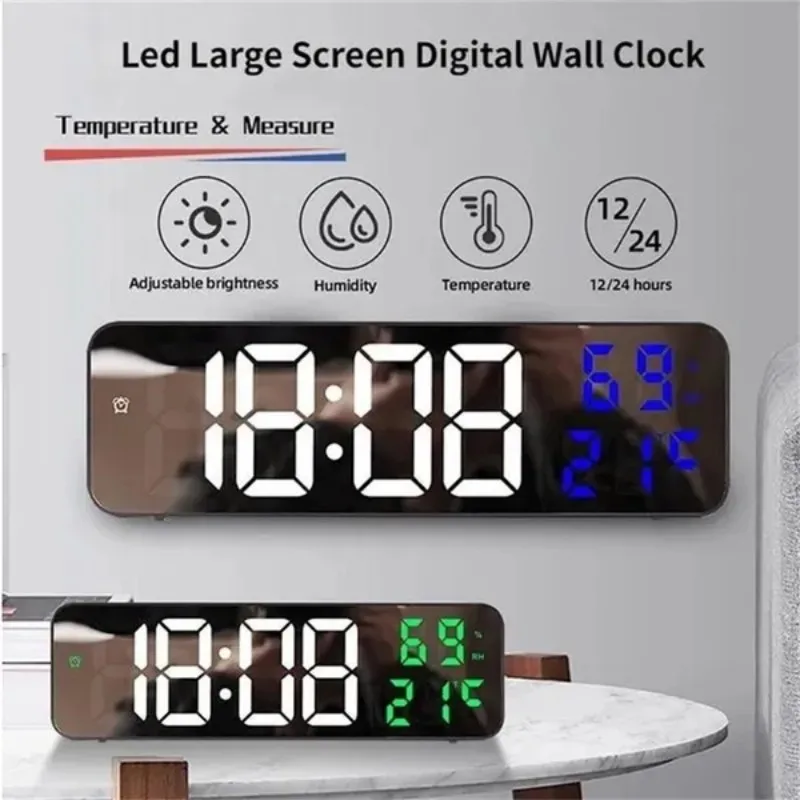 

9 Inch Large LED Digital Wall Clock Temperature Date Display Night Mode Table Alarm Clock 12 /24H Electronic Brightness Clock