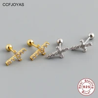 ccfjoyas 1 pair 925 sterling silver mini cross stud earrings for women simple zircon studs gold silver color piercing jewelry
