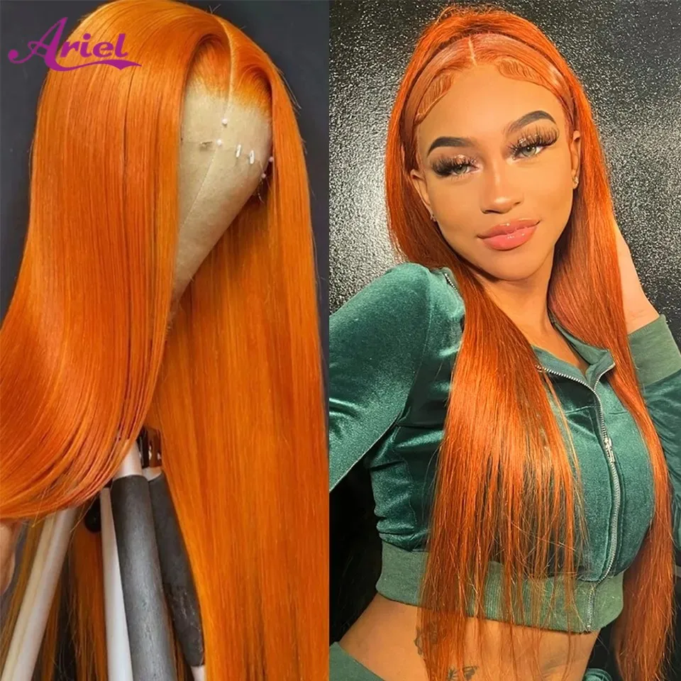 

Ariel Ginger Orange Lace Front Wigs Human Hair Straight Wigs Glueless Pre Plucked Colored Human Hair Wigs Closure Wigs For Women