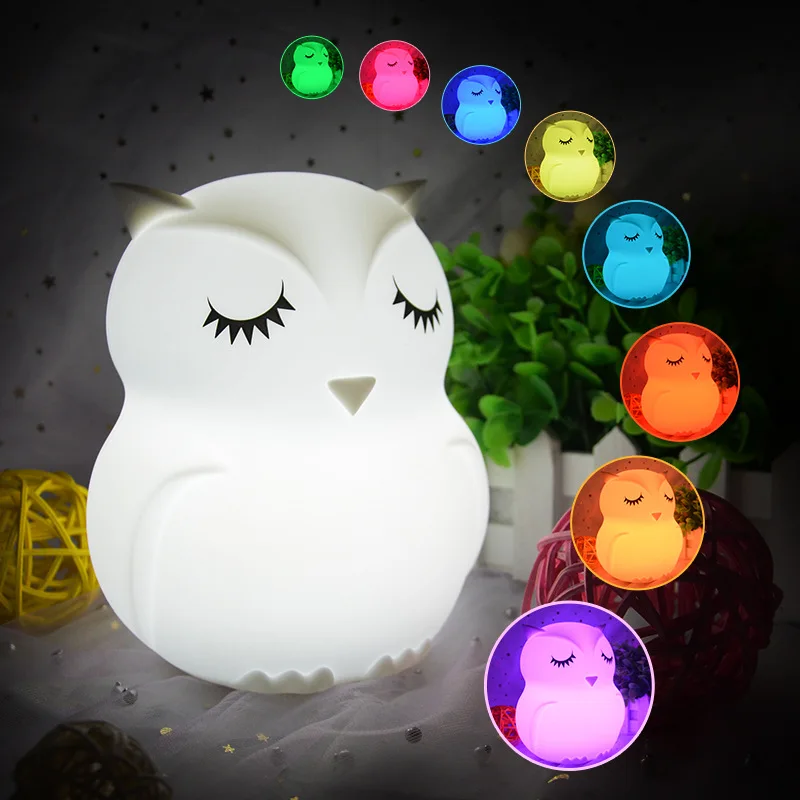 Owl LED Night Light Touch Sensor Remote Control 9 Colors Dimmable Timer USB Rechargeable Silicone Animal Light Kids Baby Gift
