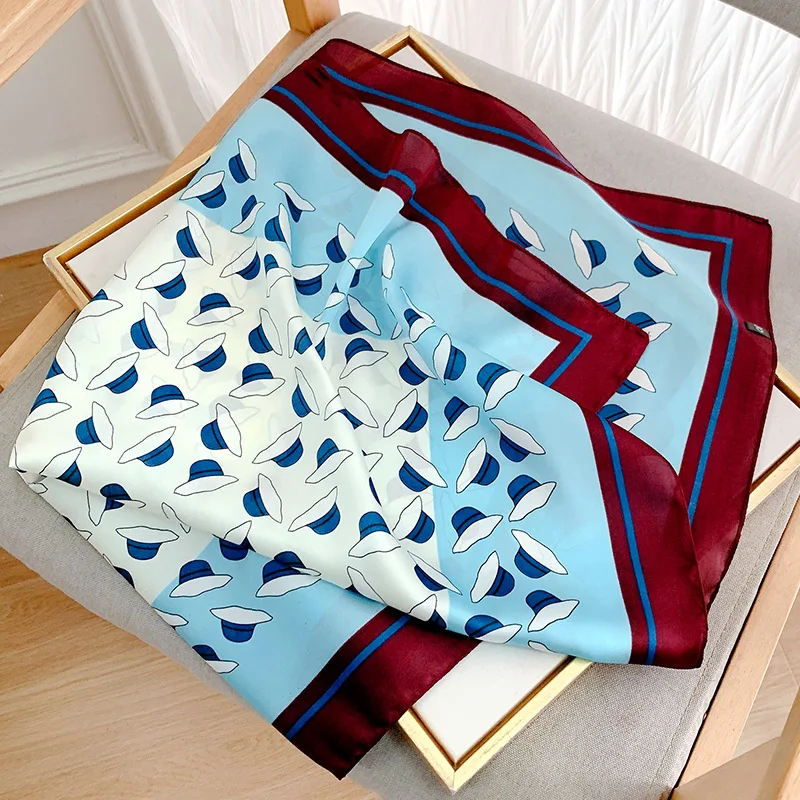 Шелковый квадратный шарф Женская атласная бандана шарфы с принтом повязка на