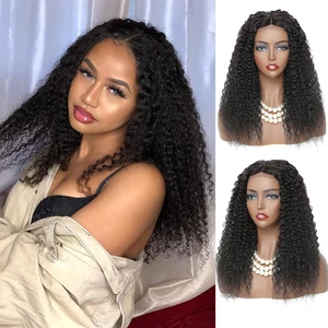 Kinky Curly Synthetic Lace Wigs Natural Black 18 Inches Long Bob Wig for Women Super Soft Fluffy Hair Soku Middle Part Lace Wig