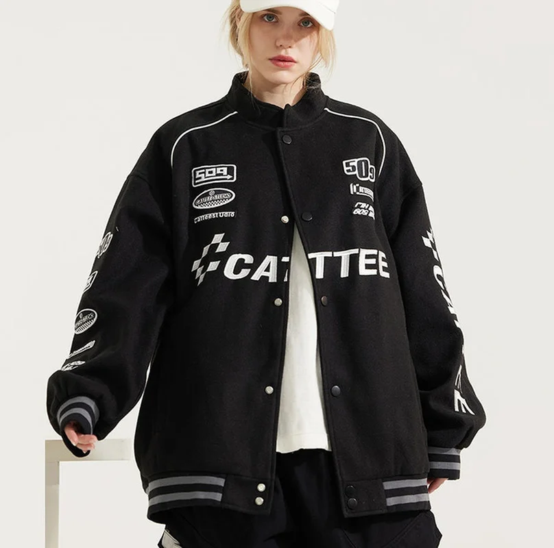 Y2k винтажная мотоциклетная Униформа с вышитыми буквами бейсбольная униформа