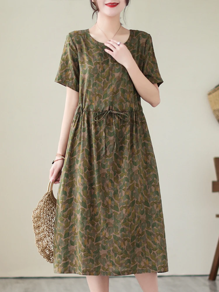 

New Fashion Women's Dress Printed Round Neck Conventional Sleeve Casual Lace-up Vestido Casual Party Dress for Women 2023