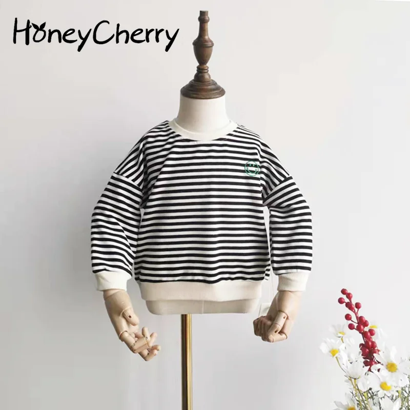 

Baby Striped Embroidered Smiley Loose Sweatshirt Children's Pullover Top Baby Boy Sweatshirt