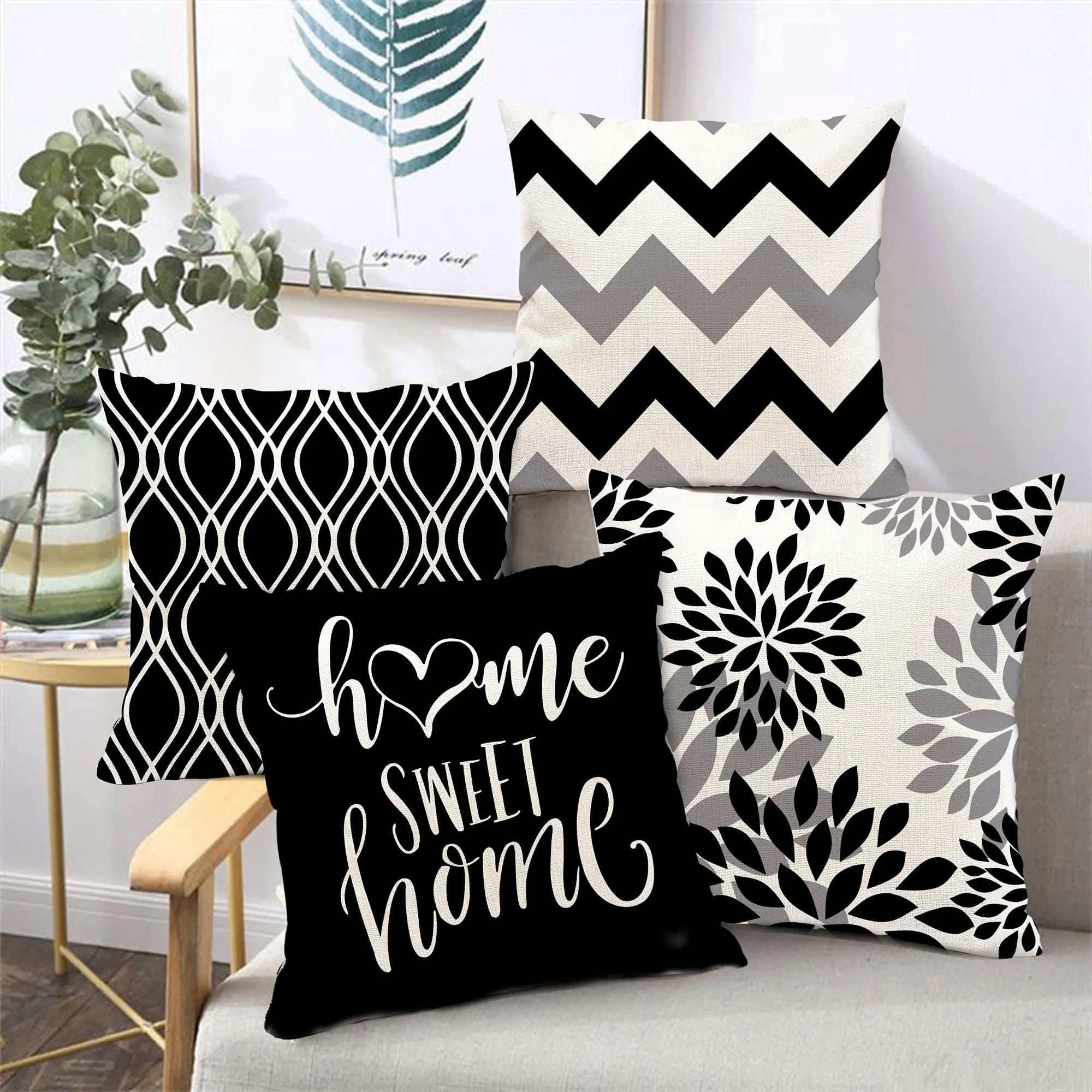 

Nordic Sweet Home Black Geometric Linen Pillowcase 60*60 Home Decoration Sofa Cushion Cover 50*50 Decorative Pillowcase