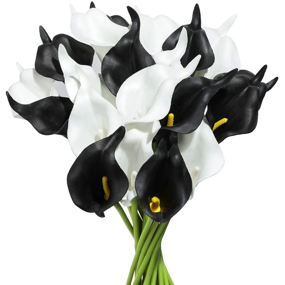 

20Pcs Calla PU Artificial Flowers Arrangement for Home Office (Black and White)