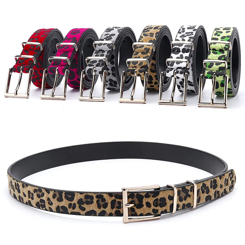 Trendy Colorful Leopard Print Belt for Women Creative Models Punk Hot Girl Style Jeans Accessories New Metal Square Buckle Belt