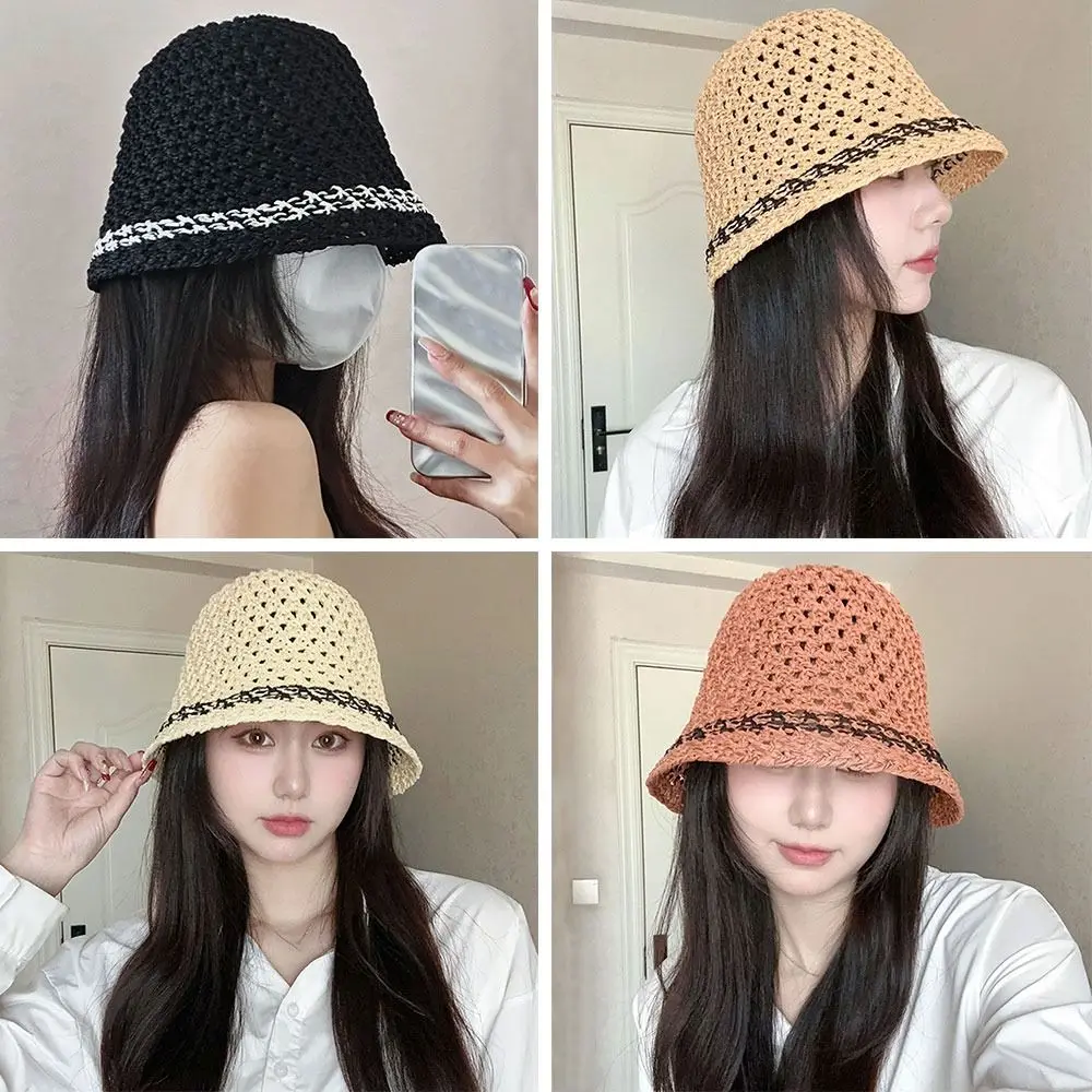 

Summer Breathable Sun Hat Portable Straw Hat Panama Cap Beach Cap Bucket Hat
