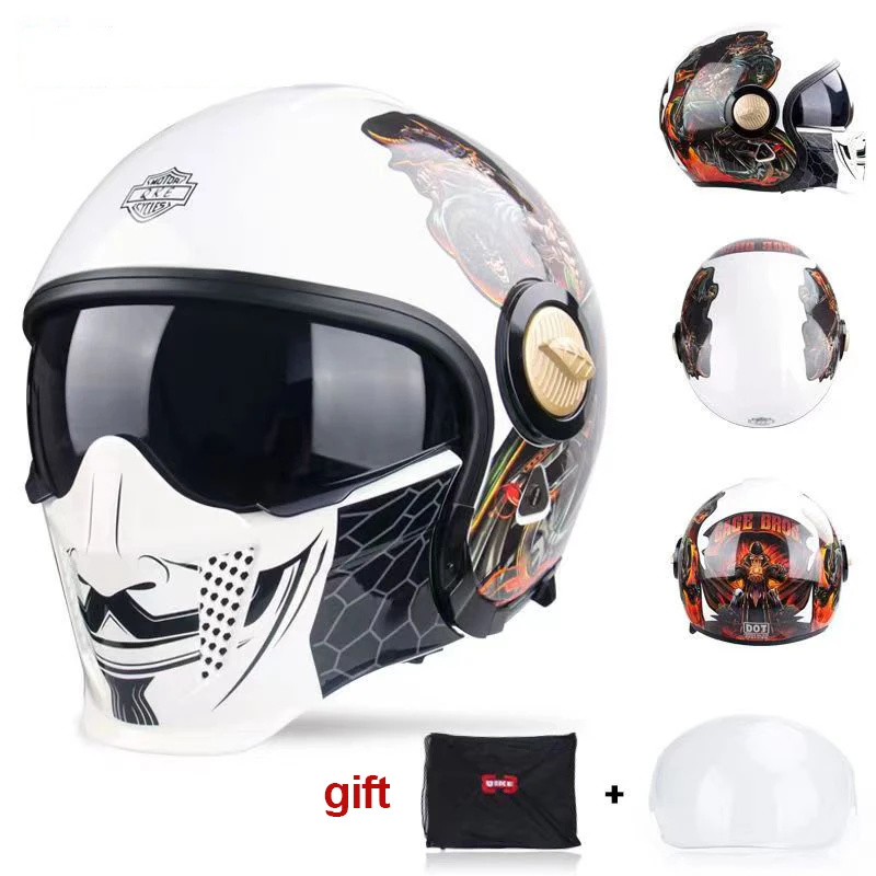 Motorcycle Helmet All Season Detachable Warrior Helmet Dual Purpose Helmet Double Mirror Personality Helmet Retro Helmet enlarge