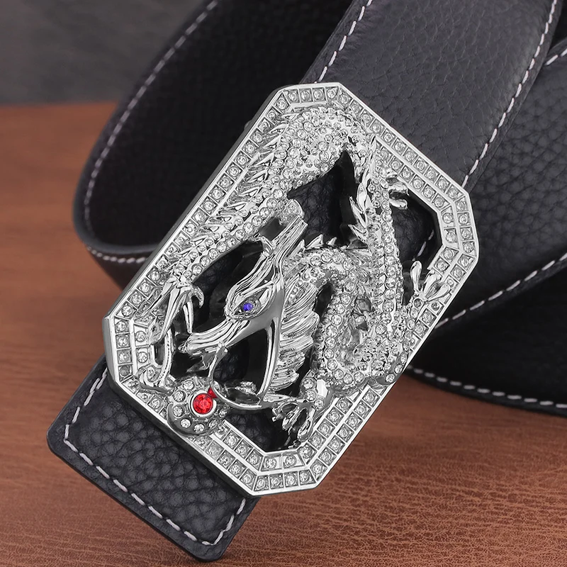 Fashion Exquisite Chinese Dragon Smooth Buckle For Belt Genuine Leather Belt Men Luxury Designer High Quality Ceinture Homme
