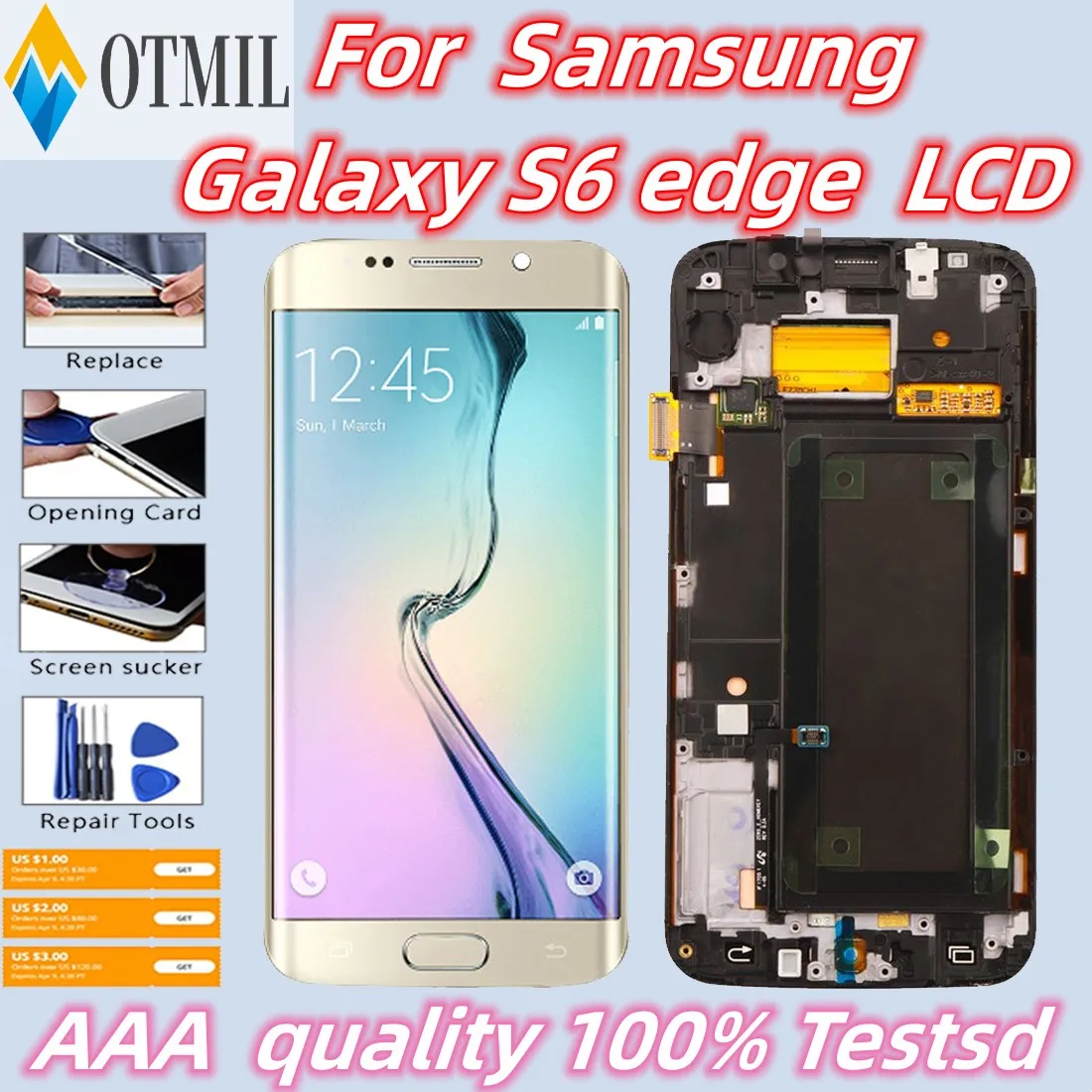 ЖК-дисплей Super AMOLED для SAMSUNG Galaxy S6 edge, сенсорный экран с дигитайзером G925, G925I, G925F, сенсорный экран, запасные части с рамкой