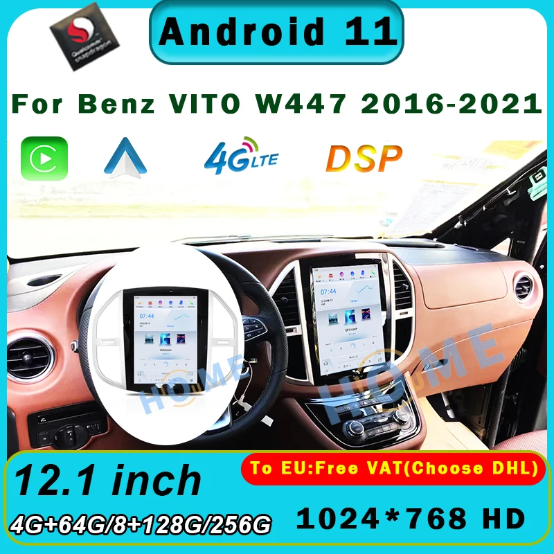 

Snapdragon 12.1"Car Carplay Android Auto Radio Video Player Stereo Tesla Style For Benz VITO W447 2016-2021 GPS Navigator Screen