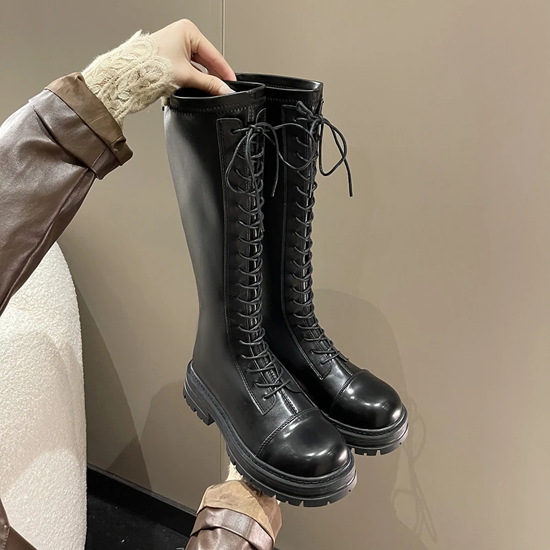 

Брендовые высокие сапоги до колена, женские сапоги из мягкой кожи, модная обувь 2022, женские высокие сапоги на шнуровке и молнии