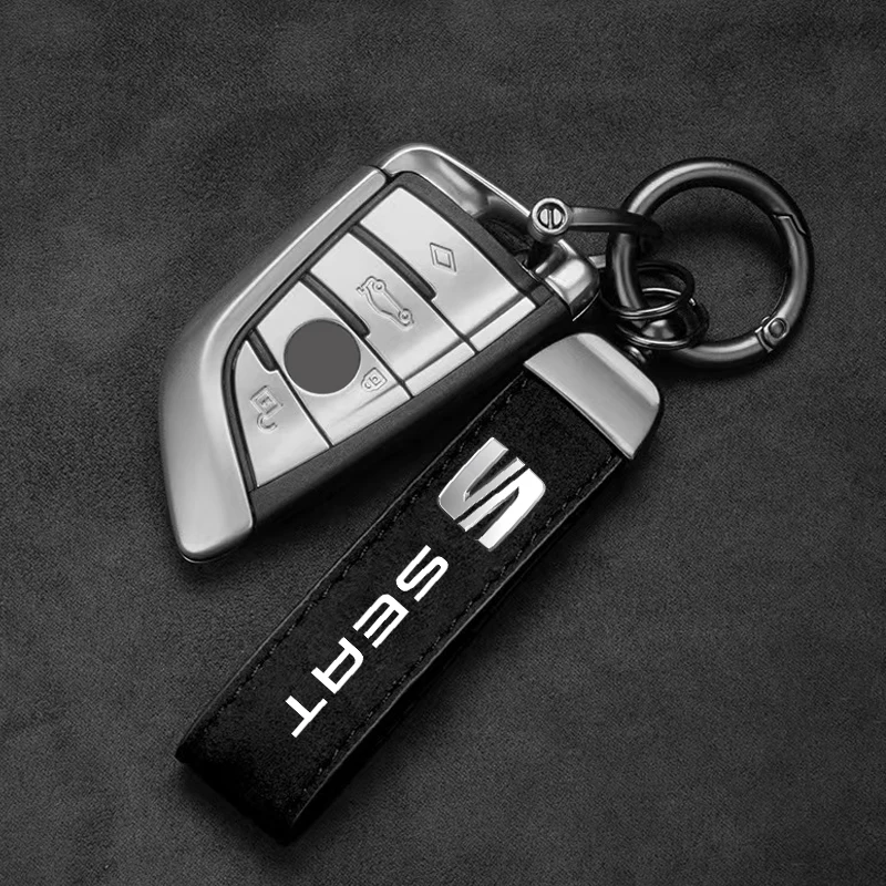High-Grade Leather Suede Key Ring Horseshoe Buckle Keychain For Seat Leon 5f Ibiza Cushion Altea Xl fr Arona 6l Car Styling images - 6
