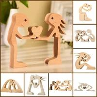 home decoration wooden couple figurine craft table ornament family mini dog pet valentines day gifts oem dropshippping ador