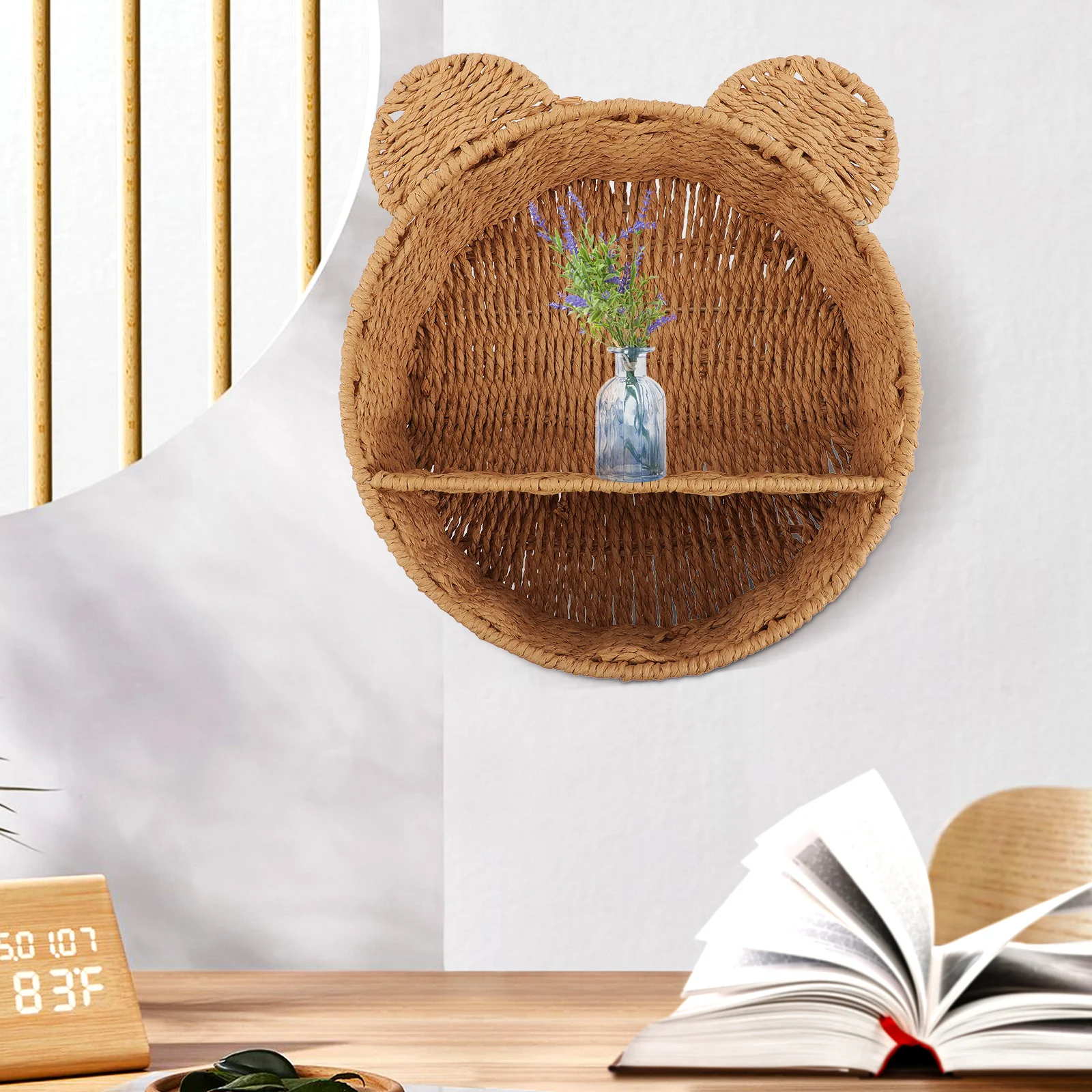 

Hanging Basket Flower Wall Mount Shelf Woven Rack Hamper Lid Hand Wall-mounted Storage
