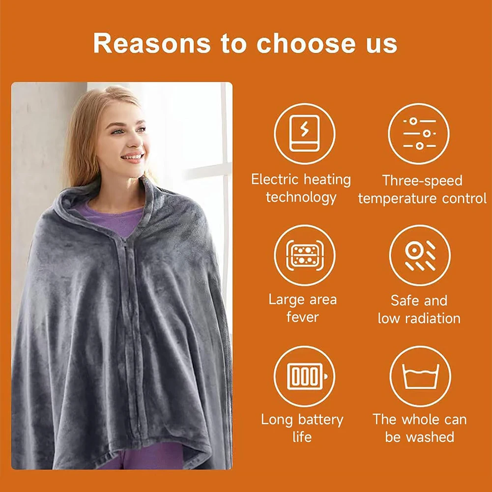 Носимое электрическое одеяло с подогревом шаль 3 уровня нагрева USB-одеяло