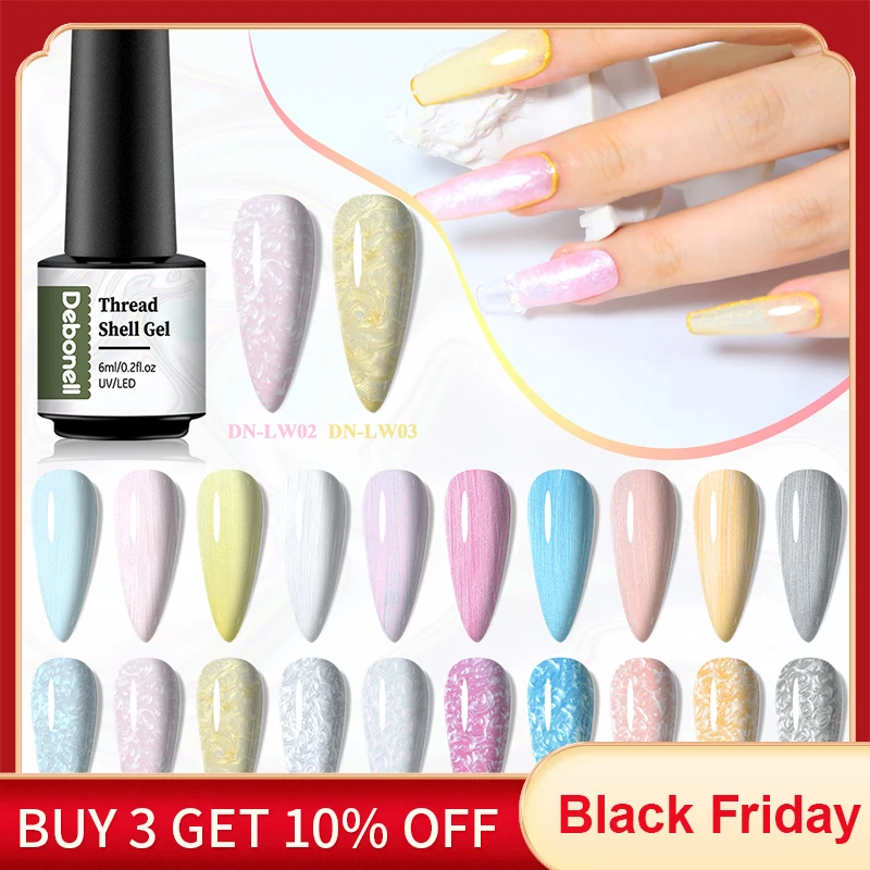 

Debonell Shimmer Thread Shell Gel Nail Art Polish Semi-Permanent Varnish White Pink Swirl Thread Effect DIY UV Pearl Gel 6ml