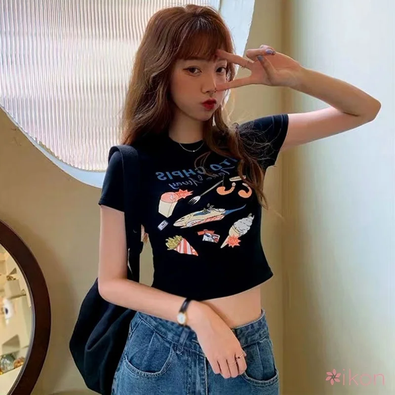 

Women's Short-sleeved T-shirt Casual Female Tee Crew Neck Fashionable All-match Crop Top Umbilical Streetwear