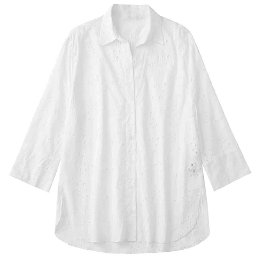 

Elmsk 2022 Indie Folk Fashion Simple Pure Embroidery Casual Shirt Loose White Cotton Hollow Out Blouse Women