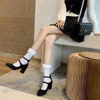 2022 new women shoes pump round toe block heels kid suede ankle strap zipper big size black elegant spring
