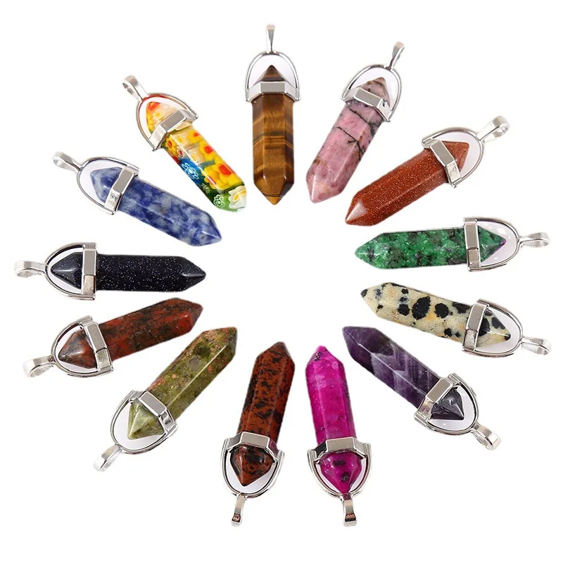 

Wholesale Amethyst Crystal Pendants Gemstone Quartz Hexagonal Column Shape Pendant Necklace for DIY Jewelry Making Accessories