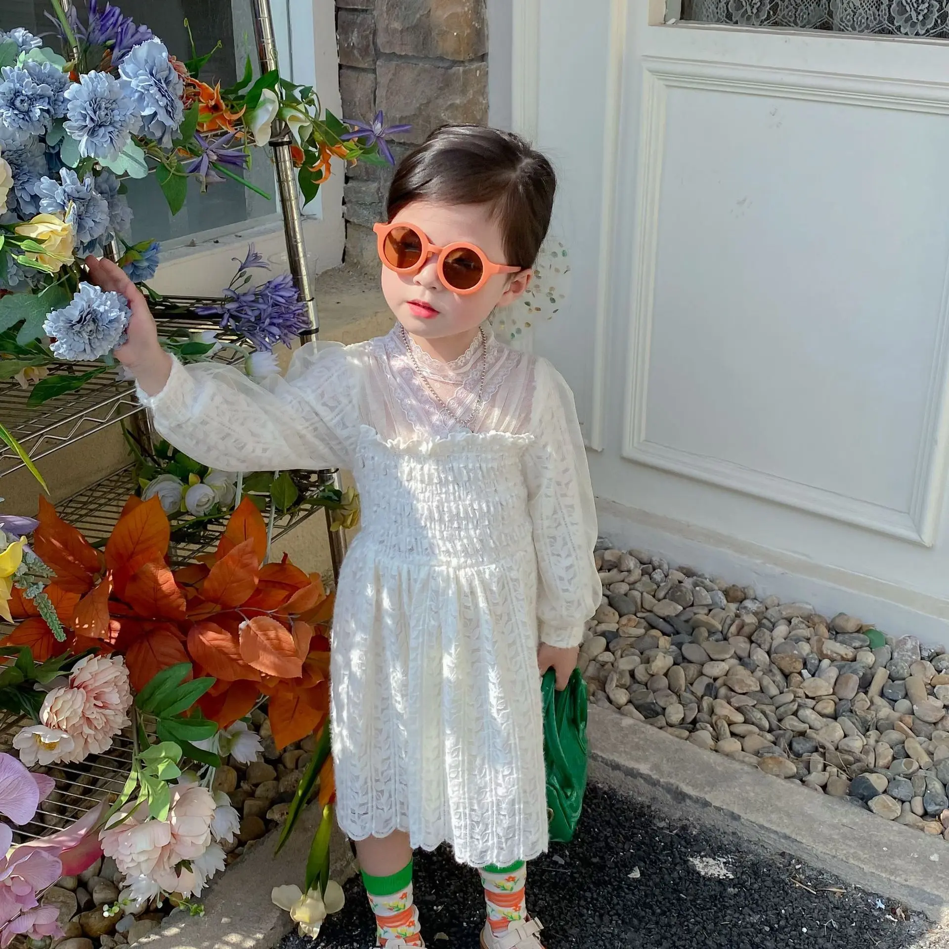 

Autumn Kids Dresses For Girls Autumn Cute Girl Puff Sleeve Princess Dress Lace Collar Ruffle Toddler Kids Costume