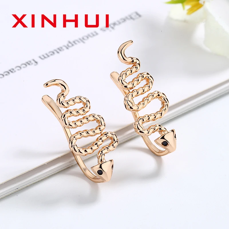 Xinhui Great Promotion 18 K Gold Charm Small Snake Classic Shiny Earrings Ladies Wedding Gift Anniversary Detachable Metal