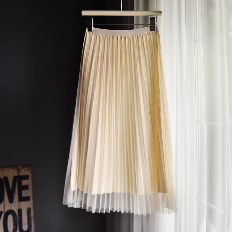 

Double-sided Pleated Skirt Spring Plus Size A-line Skirt 2023 New Hip-covered Slim Long Mesh Skirt