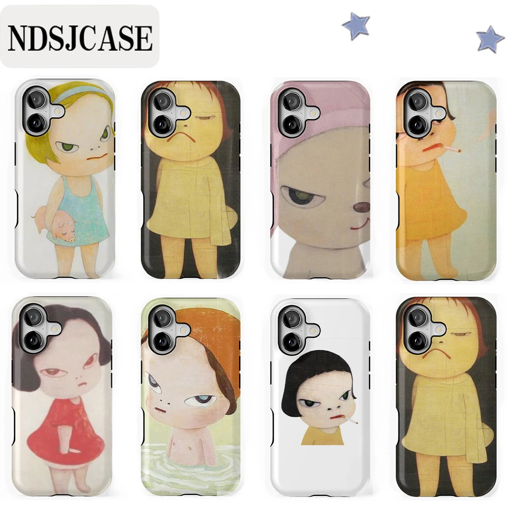 Фото Роскошный двухслойный чехол Clmj Cartoon Yoshitomo Nara для iPhone 17, 17e, 16, 15, 14, 13, 12, 11, X, XS, XR, XSMAX, Air, Pro Max, Plus №1