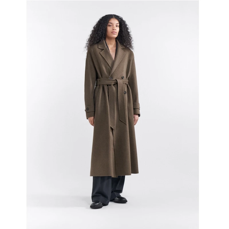 

THE @ ROW 23 Autumn/Winter Swedish niche double row cow horn buckle retro versatile strapping wool long coat for women