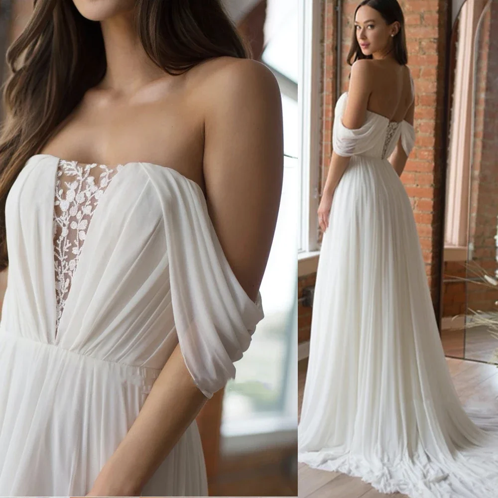 

Boho Chiffon Civil Wedding Dress Off the Shoulde A Line Beach Bridal Party Bride Gown For Women Custom Made Vestido De Novia