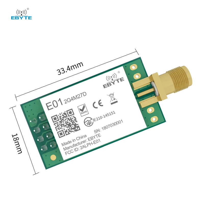 nRF24L01 PA LNA nRF24L01P 2.4GHz Module 27dBm Wireless Transceiver Module Long Distance Small Size for Smart Home E01-2G4M27D