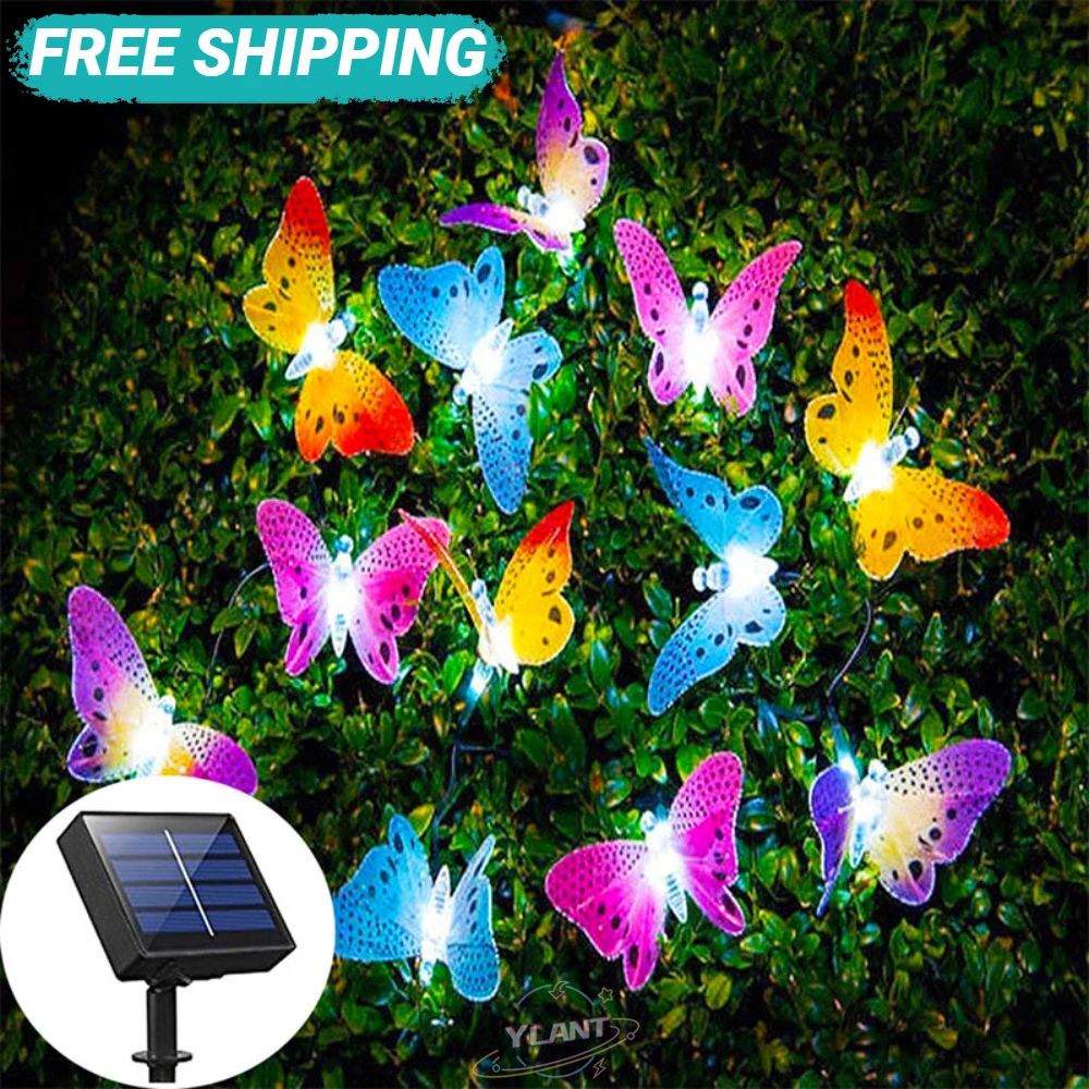 

YL 12/20 Led Solar Powered Butterfly Fairy String Lights Outdoor Garden Holiday Christmas Decoration Lamp Fiber Optic Waterproof