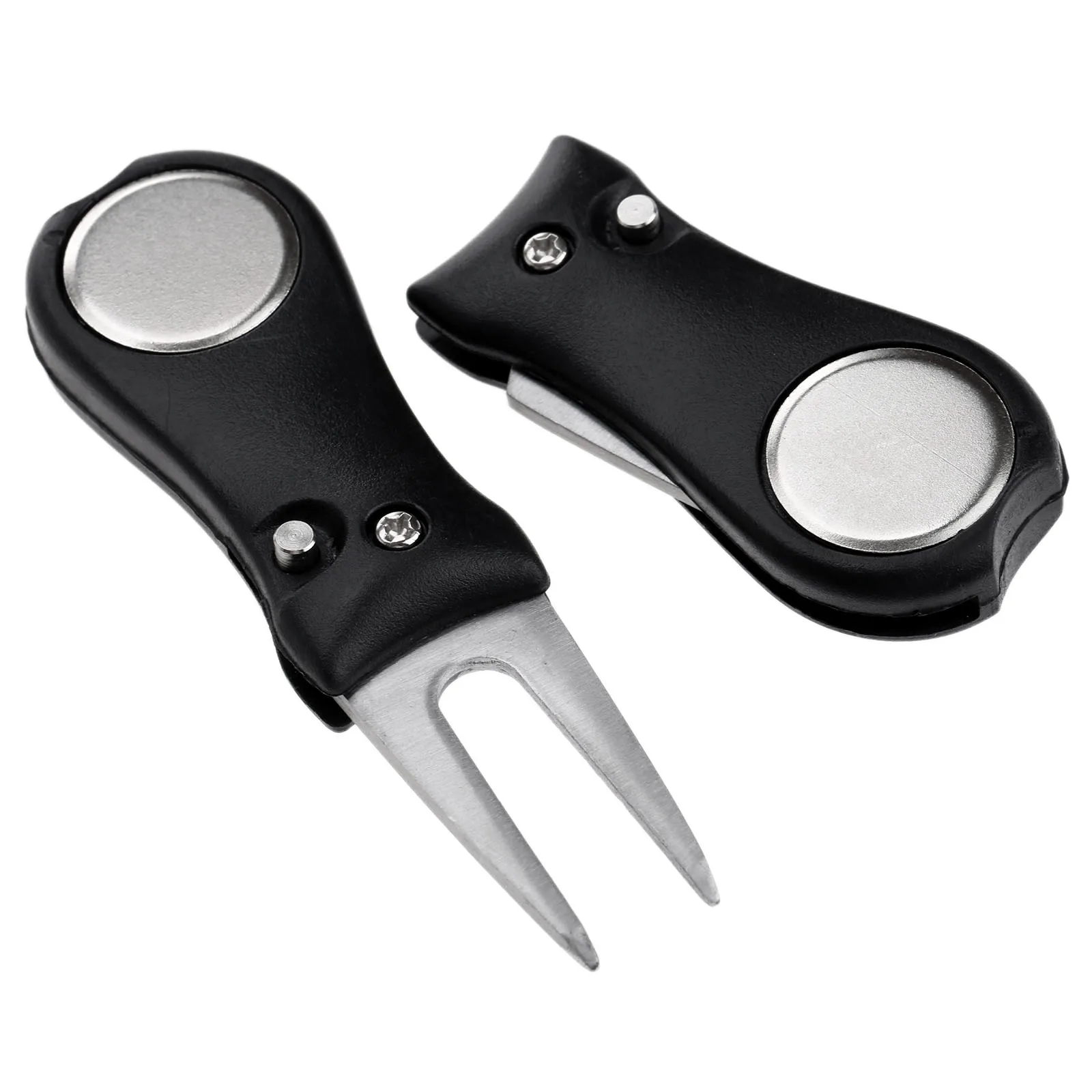 2 Pcs Steel Golf Club Ball Repair Divot Switchblade Tools with Magnetic Ball Marker Pitch Groove Cleaner Putting Fork Pitchfork